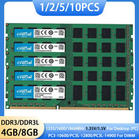 1/2/5/10PCS Crucial Memoria Desktop DDR3 DDR3L RAM 8GB 4GB 1600 1333 1866MHz DIMM Memory 1.35V 1.5V PC3-12800 10600 14900 RAMs