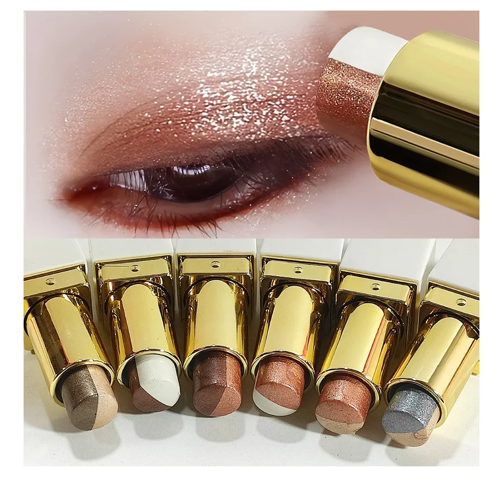 Barra de sombra de ojos de dos tonos de larga duración, resistente al agua, a prueba de manchas, resaltador brillante, maquillaje de contorno de ojos mezclable, cosmético