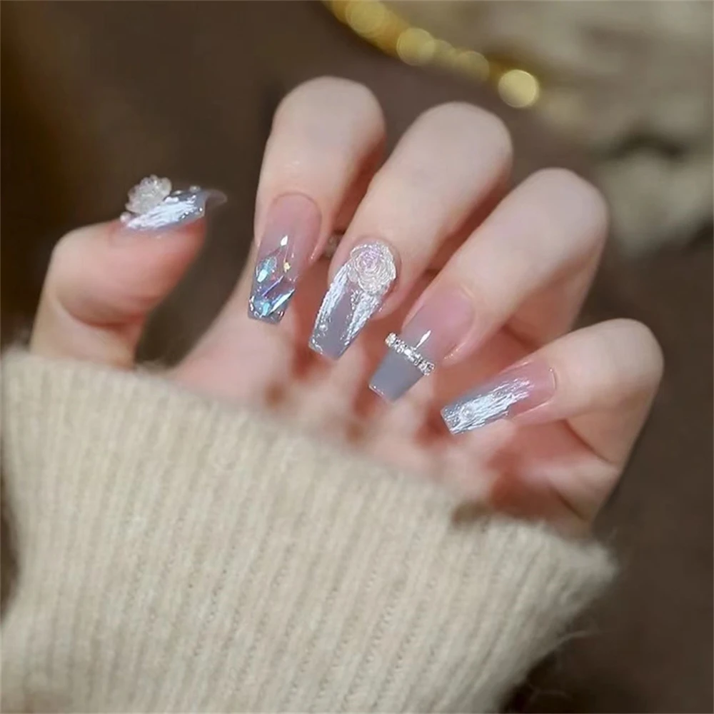 1 ~ 4SETS Glitter False Nails Wearable Pretty Nail Art With Design Nail Supplies Fake Nail Patches Detachable /box Press On Nails