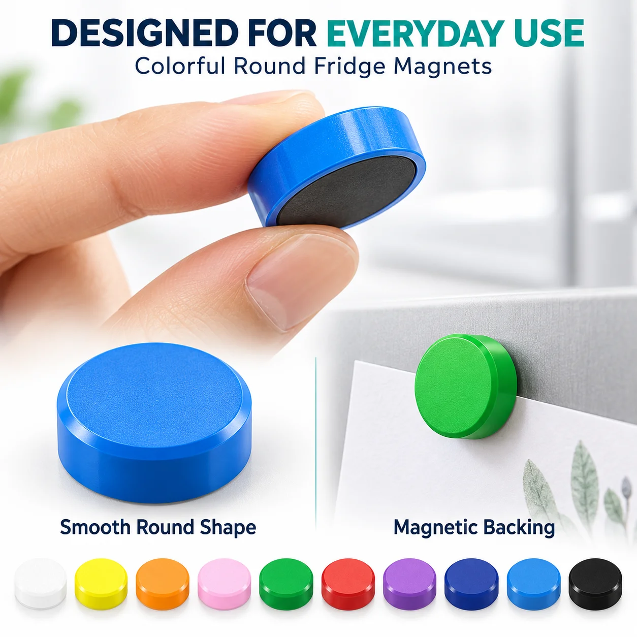 20 Pcs Fridge Magnets, 10 Colors Round Refrigerator Magnets, Small Magnetic Buttons for Photos, Notes, Kitchen, Office & Lockers