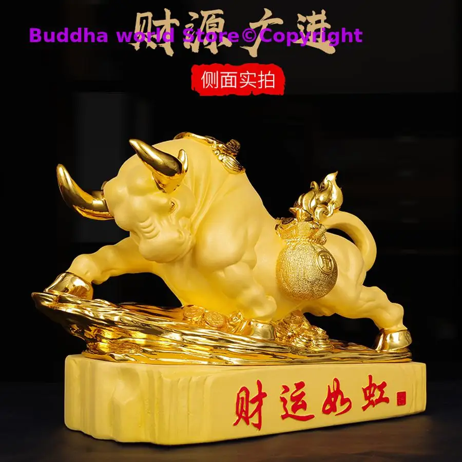 HOT SALE Home store Company TOP COOL business decorative art GOOD LUCK golden Fortune Taurus Bull Christmas Statue