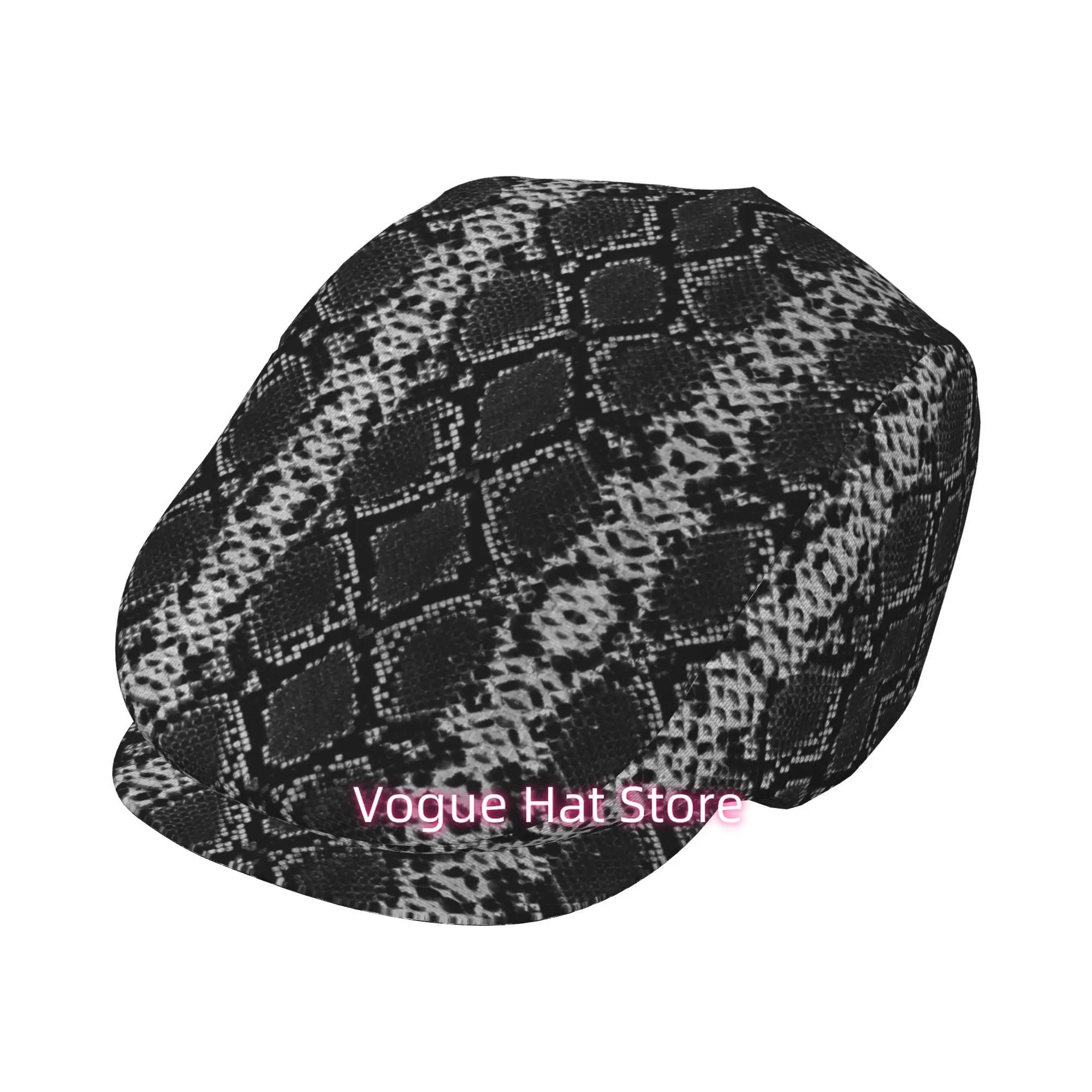 1pc Black White Snake Skin Texture All-over Printed Beret,  Newsboy Cap, Unisex, a Must-have Fashion Accessory for Outdoor Leisu