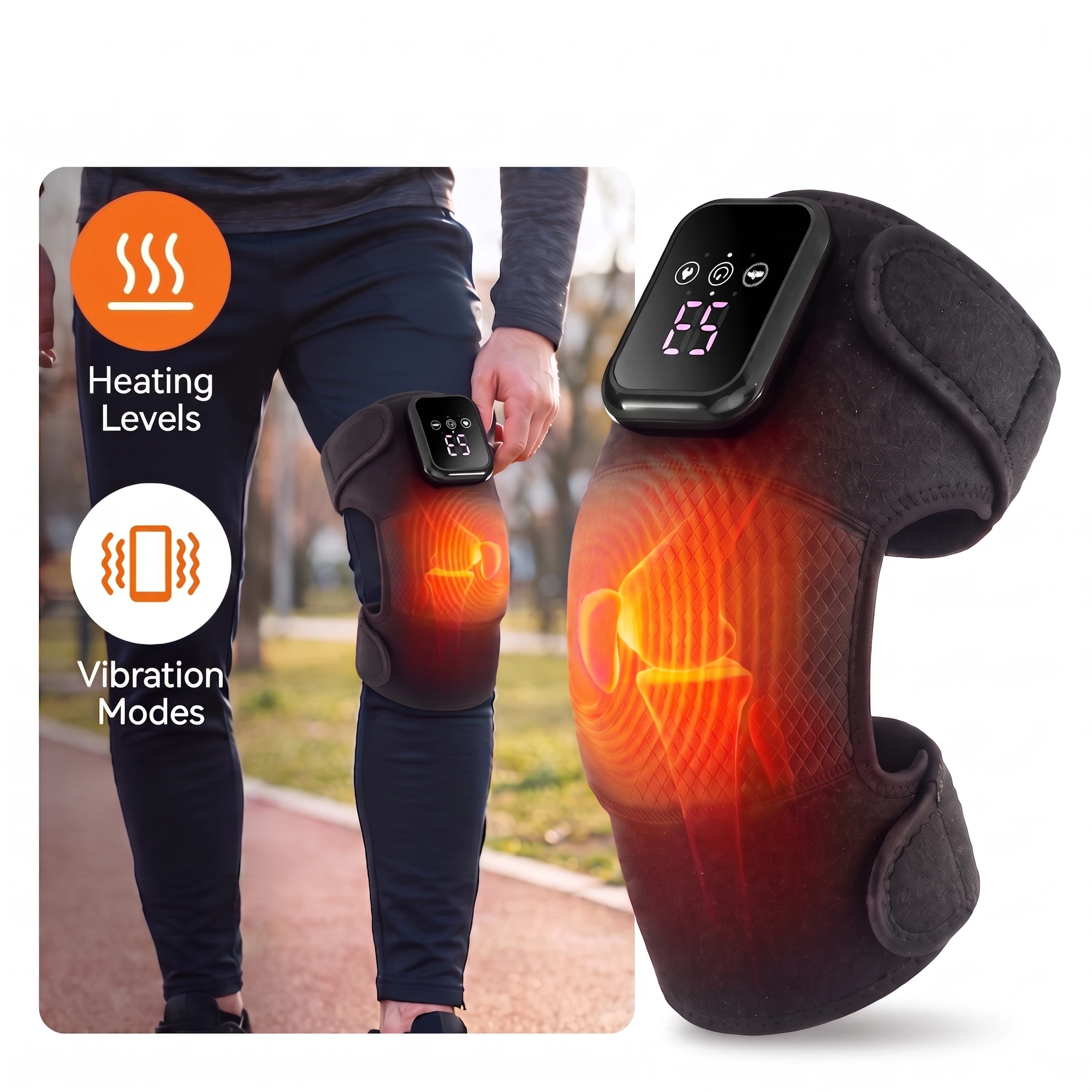 Smart Heating Knee Massage Pad 3 Level Hot Compress Thermal Leg Joint Protect Support Brace Muscle Relaxation Blood Circulation Rechargeable Vibration Knee Massager Portable