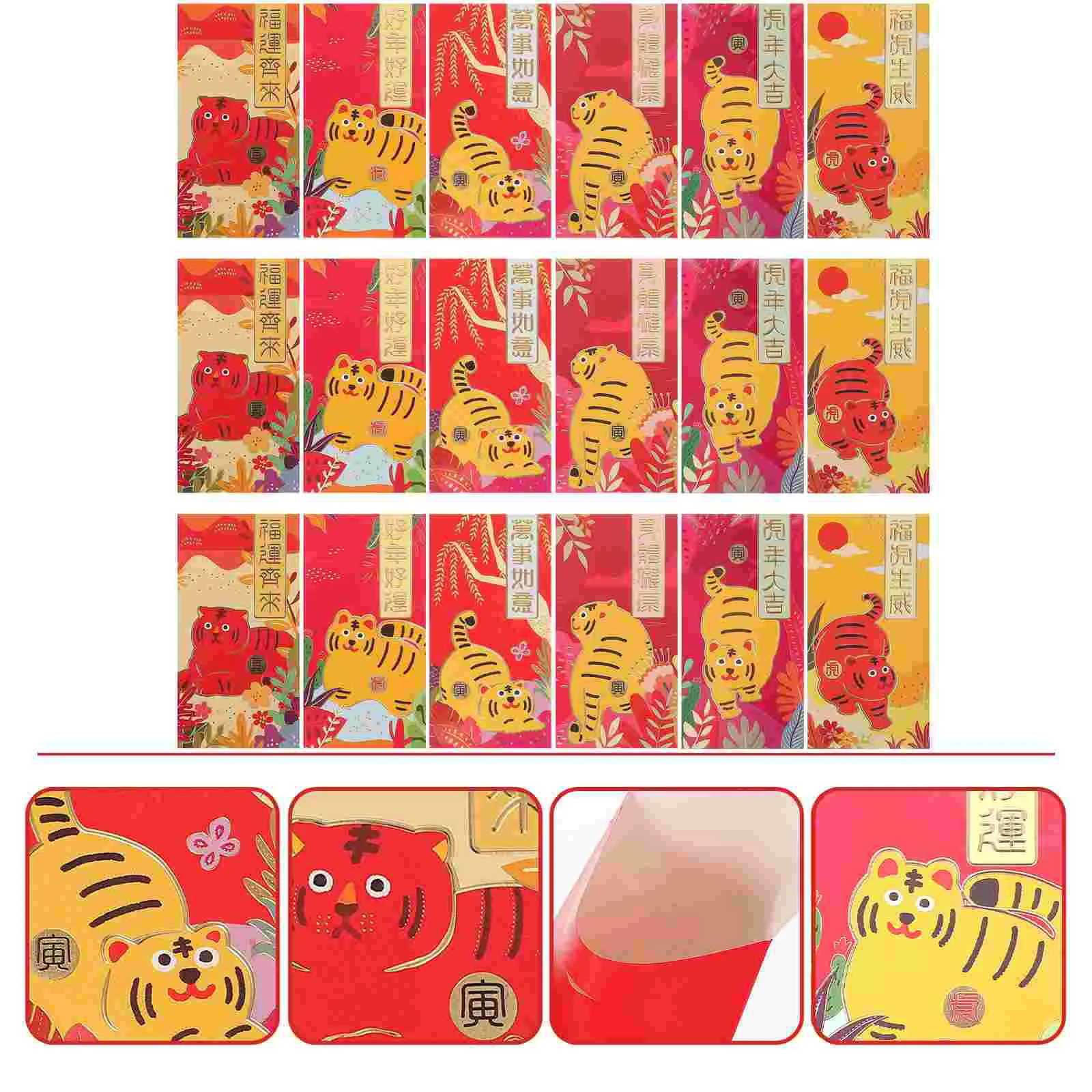 36 PCS Year of The Tiger Red Envelope Luck Money Pockets Chinese Packets Creative Cartoon Style Elements Festive Envelopes