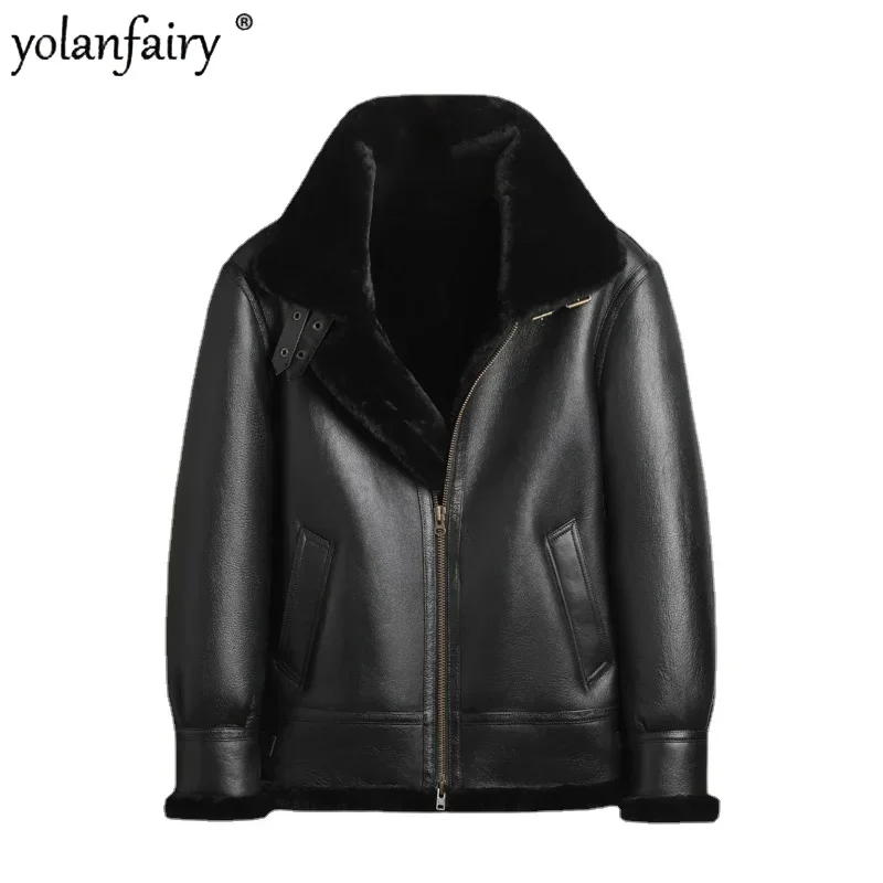 

Black Original Natural Fur Jackets for Men Leather Jacket Male Real Sheep Fur and Leather Men's Winter Coat Man Clothing FCY5710