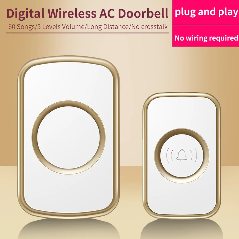 CACAZI Wireless Doorbell Set for Smart Home Waterproof Outdoor 300 Meters Remote 60 Chime 110DB EU UK US AU Plug Smart Door Bell