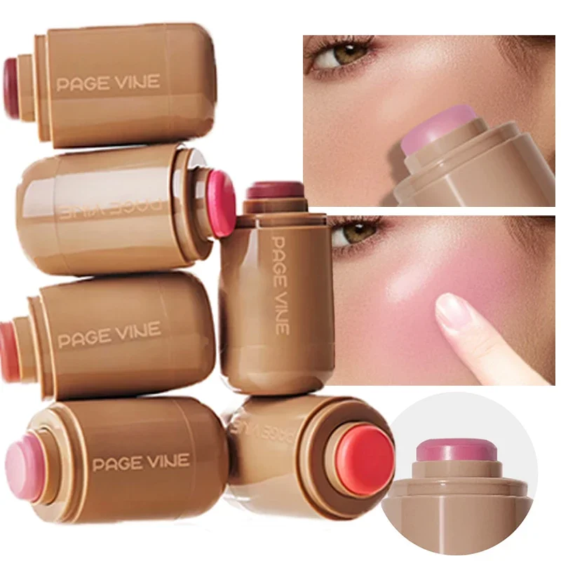 3-in-1 Pocket Blush Stick Natuurlijke kleurweergave Gladde hydraterende gezichtsrougecrème Waterdichte matte contourmake-up Cosmetica