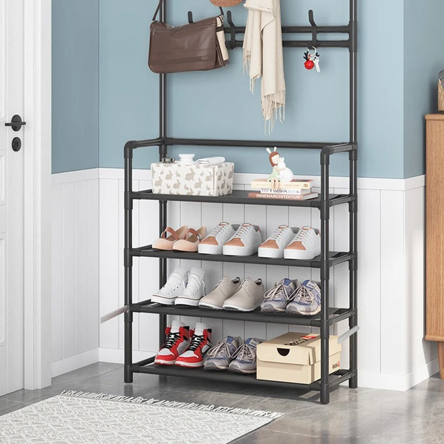 رف القبعات، خطاف معدني متعدد الوظائف مكون من 5 طبقات مع 8 خطافات مزدوجة - حل تخزين موفر للمساحة مناسب للردهة وغرفة المعيشة