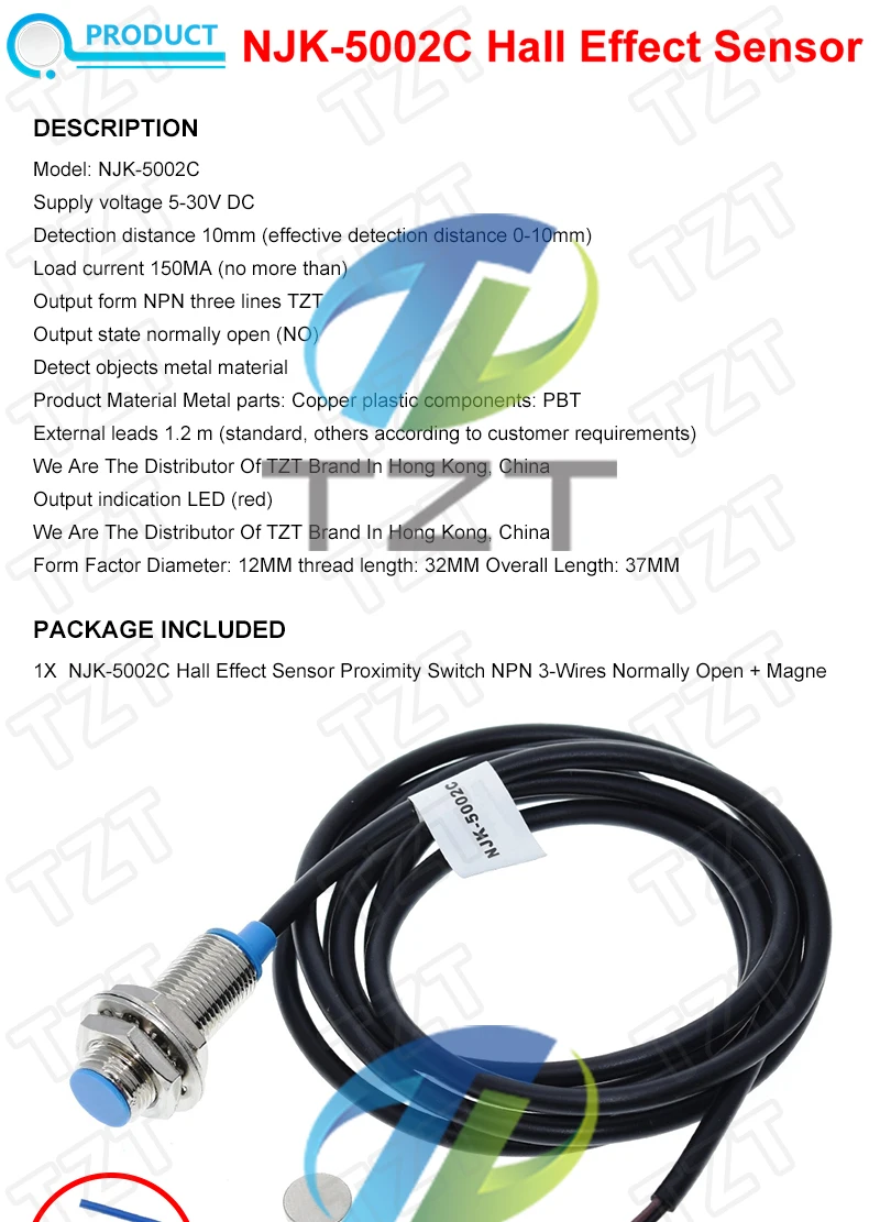 TZT 1/3PCS NJK-5002C Hall Effect Sensor Näherungsschalter NPN 3-Drähte Schließer + Magne für Arduino – Detail 1