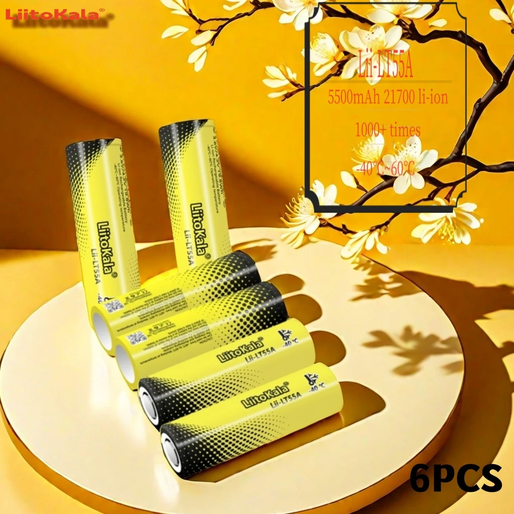 6PCS LiitoKala Lii-LT55A 21700 5500mah 3.7V Rechargeable Battery 1C High Power Discharge for -40° Low-temperature battery