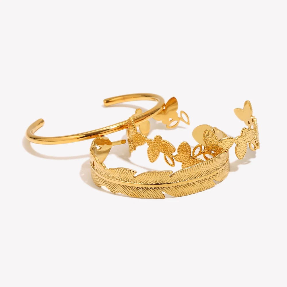 E.B.belle High Quality Glossy Stainless Steel Gold Plated Cuff Bangles Bracelets For Women Minimalist Basic Female Jewelry