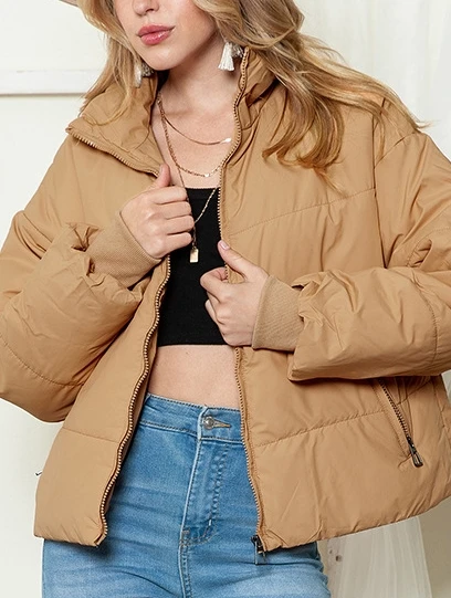 

Women's Down Jackets Thick Cotton Jacket Casual Solid Color Flip Collar Zipper 2024 Winter Warm Long Sleeve Loose Fit Coat