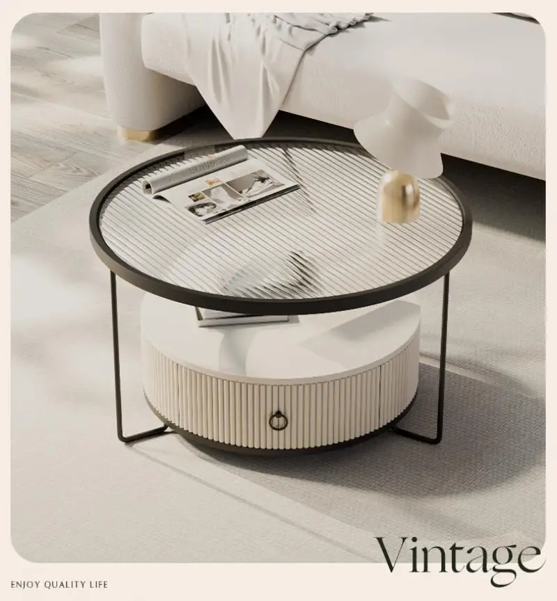 Home Coffee Table Living Room Sofa Rock Panel Edge Several Circular End Table Creative Drawer Small Round Storage Table