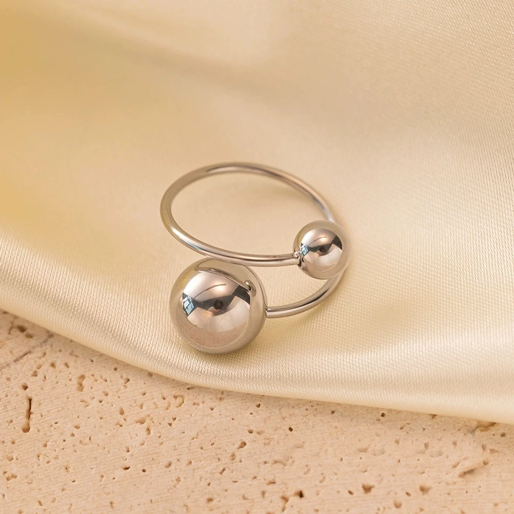 الفولاذ المقاوم للصدأ سلسلة سميكة المشاركة المفتوحة ضبط خواتم للنساء العصرية الفضة اللون هندسية مجوهرات هدية عيد الحب #2