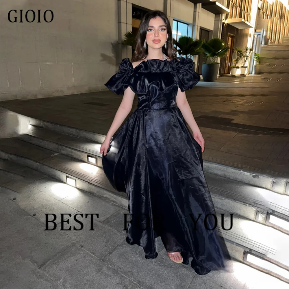 GIOIO Off Shoulder Luxury Formal Evening Dresses Pleat Short Sleeves  فساتين سهرة  Ankle Length Elegant Prom Gowns Party Women