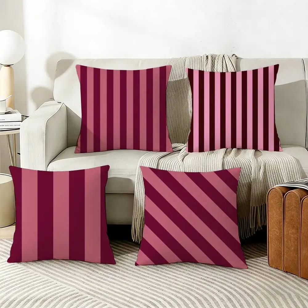 

Burgundy White Stripe pattern Pillow Cover Sofa Cushion Cover Home Room Decoration Children Gift