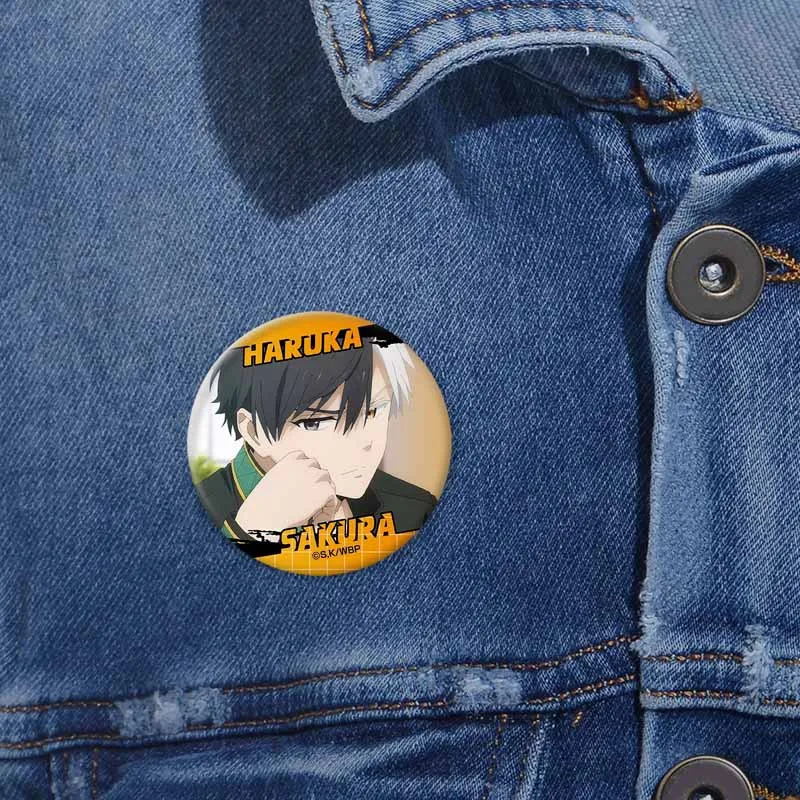 Cute Manga Figure Wind Breaker Haruka Sakura Badge Creative Round Snap-in Brooch Backpack Pin Accessories Anime Collectible Gift