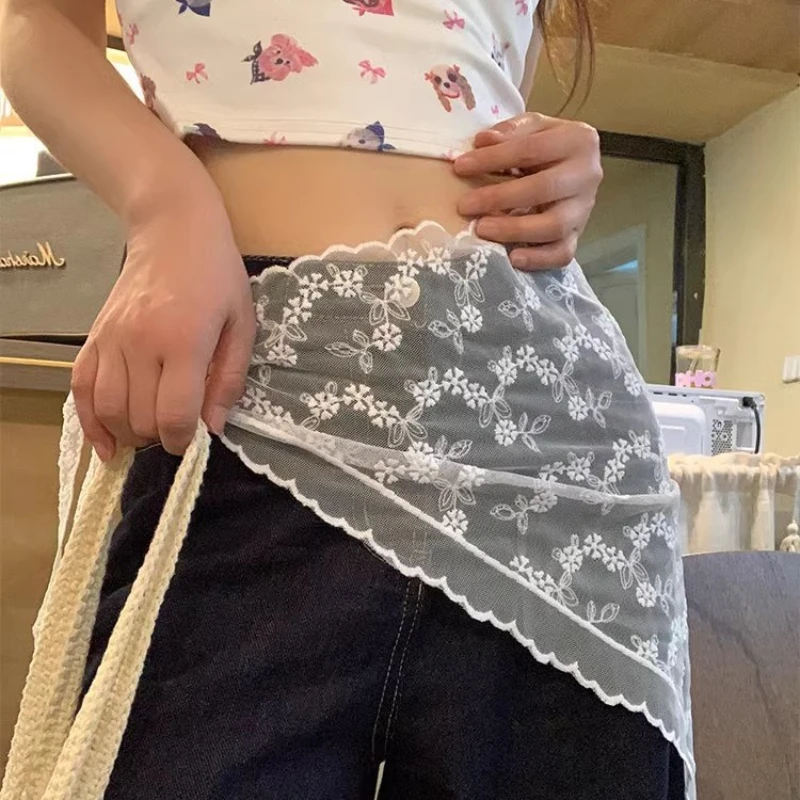 Korean Fashion Triangle Fart Curtain Women's Summer Jeans Decorative Fart Curtain Lace Vibe Strappy Skinny Bustier Skirt