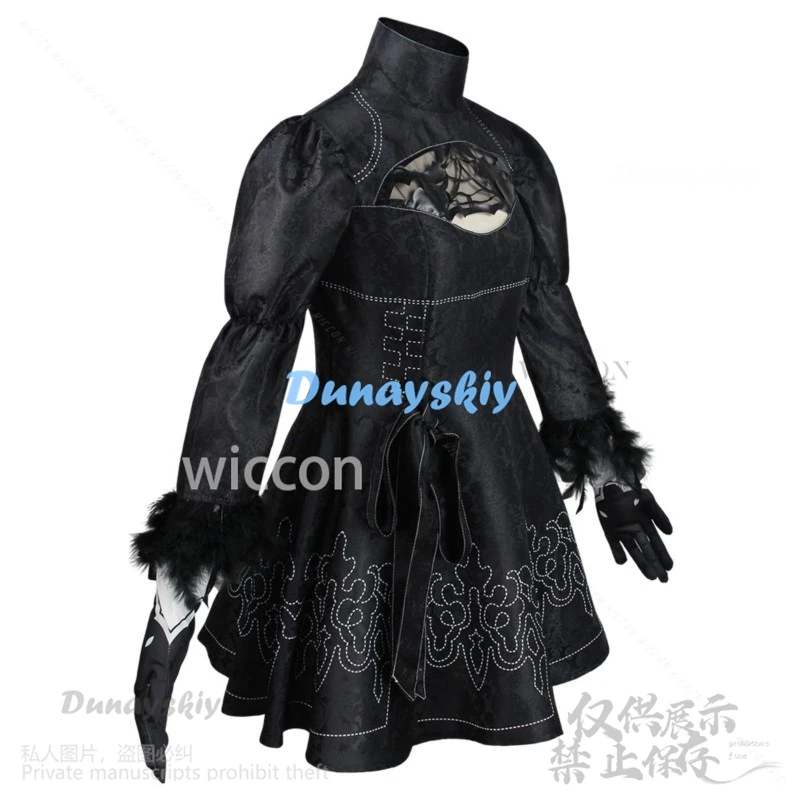 Anime Nier Automata Gioco Yorha 2B Cosplay Goth Costume Lolita Abito nero Parrucca per ragazze Halloween Festa di Natale Cos Personalizzato