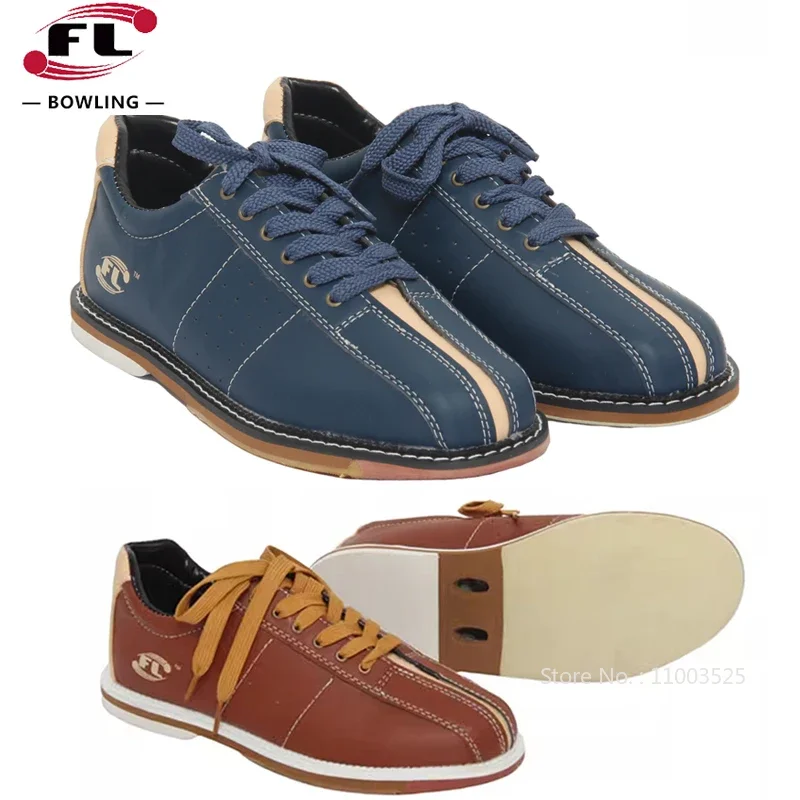 Unisex PU Leather Bowling Shoes Right Hand Non-slip Bowling Private Shoes for Men and Women Lace Up Casual Training Sneakers