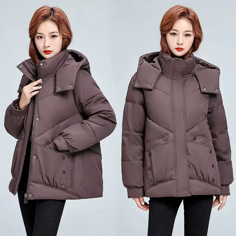 Plus Size Short Cotton-padded Coat Women's 2024 New Fashion Autumn Thick Winter Warm Casual Loose Coat Hooded Cotton-padded Coat
