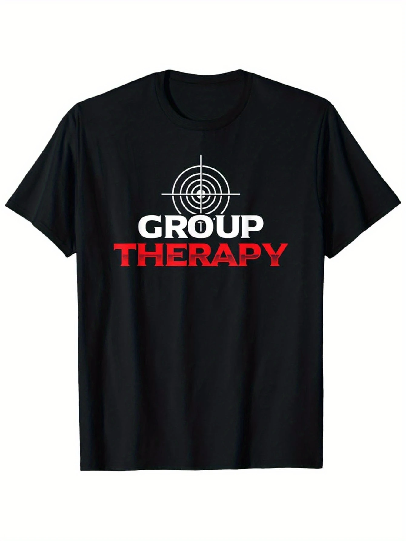 Men's Shooting Range T-Shirt - 100% Cotton Bullseye Target & Gun Silhouette Print with GROUP RELAX Slogan
