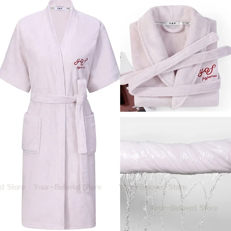 

Women Warm Coral Velvet Kimono Gown Water Absorbing Bath Robe Male Lovers Shower Home Clothing 2025 Autumn Winter New Sleepwear