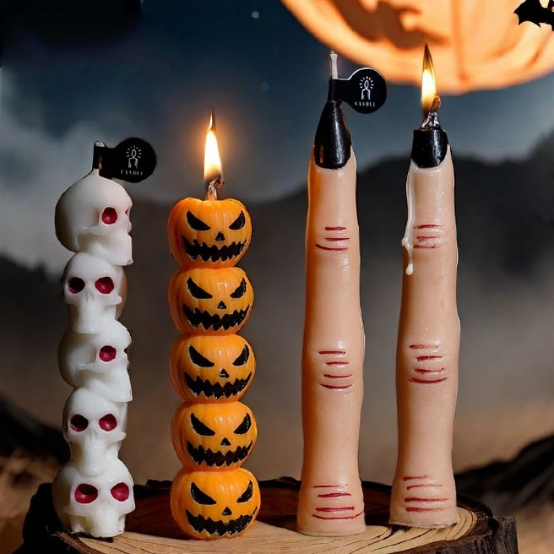 6 Pcs Halloween Candles - Scary Finger, Skull, Pumpkin Design, Halloween Decorations Suitable For Home, Bedroom, Living Room, Fireplace And Party Decorations, Halloween Home Decoration Candles