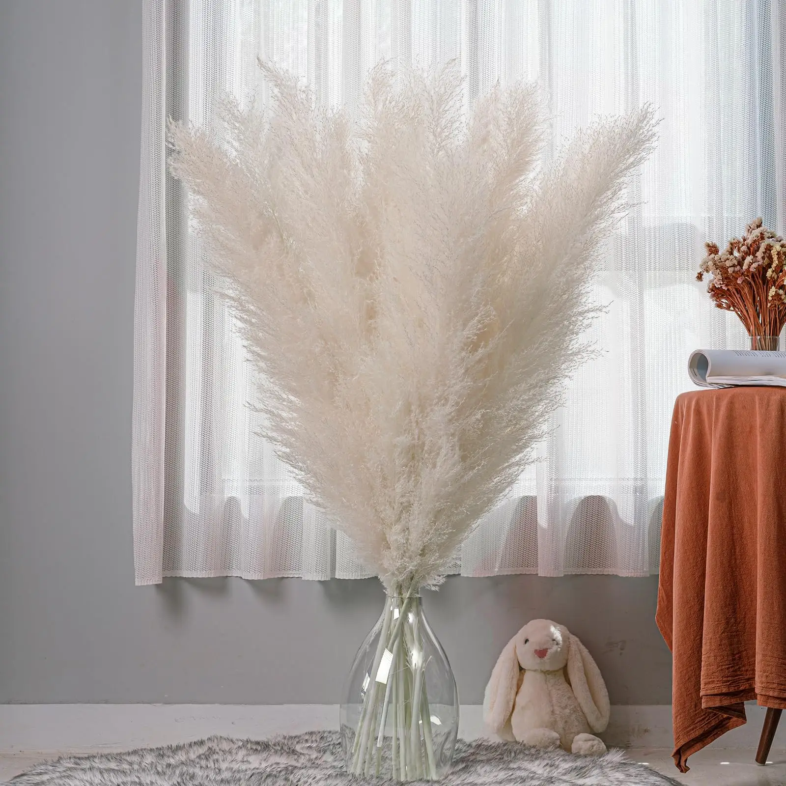 

10pcs Natural Pampas Grass Tall Decor Dried White Fluffy Pompas Grass Boho Decor Floor Vase Wedding Flowers Home Table Room Deco