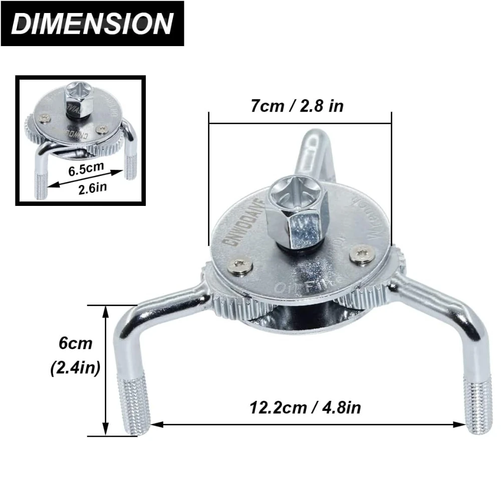 Oil Filter Wrench 3 Jaw Adjustable Oil Filter Removal Tool Use From 2-1/2\