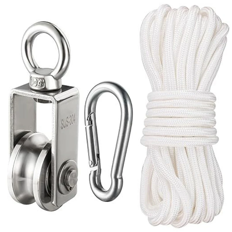 XX9B Cable Pulley Block Set with Rope and Carabiner Clip for Hanging Adjustments