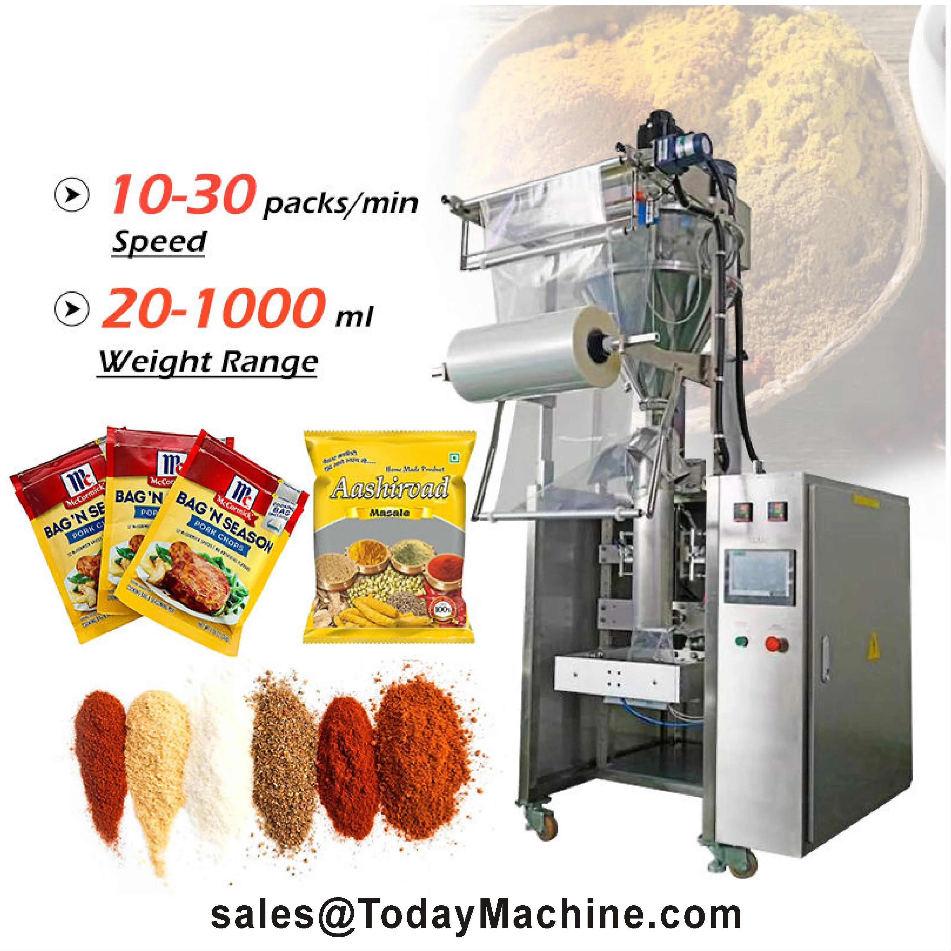 Máquina envasadora de bolsitas de polvo vertical automática Garam Masala Curry Powder Spice Packing Machine