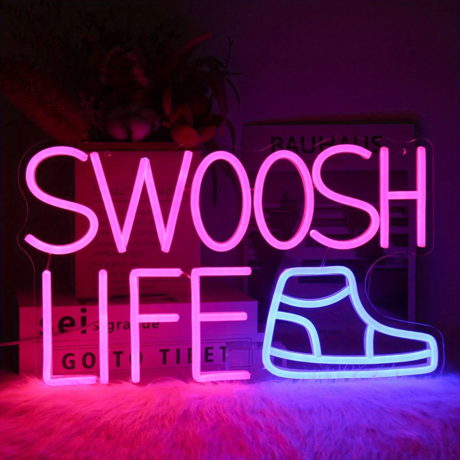 Swoosh Life Pink Blue LED Neon Sign Sneakerhead Shoe Lovers USB Powered Bedroom Wall Art Sports Store Decor Cool Gift Idea