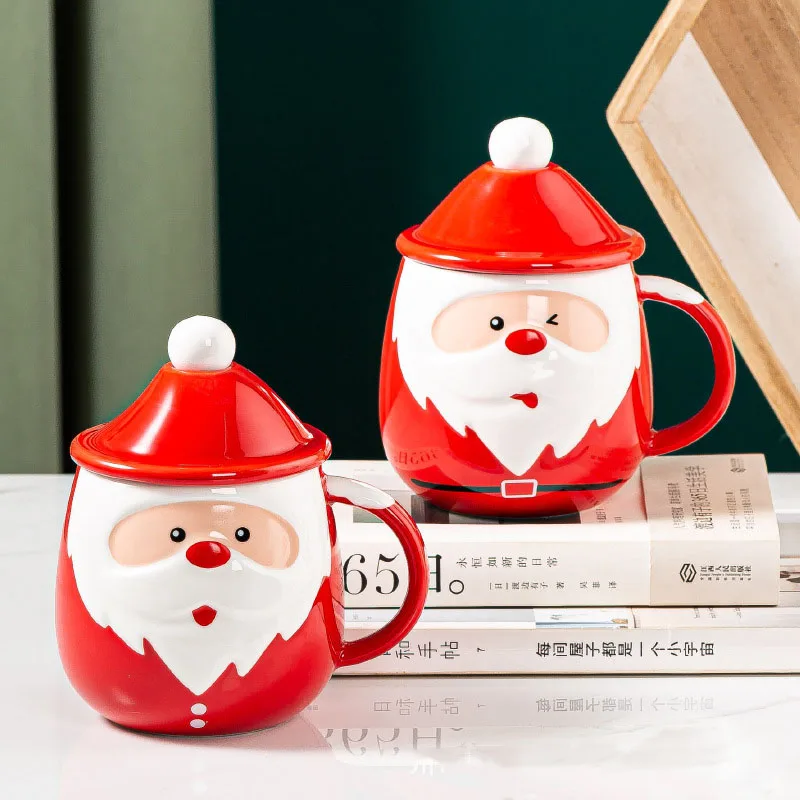 

Creative Santa Claus Mugs With Lid Christmas Ceramic Mugs Drinkware Cup Tazas Christmas Decoration Couple Kids Christmas Gifts