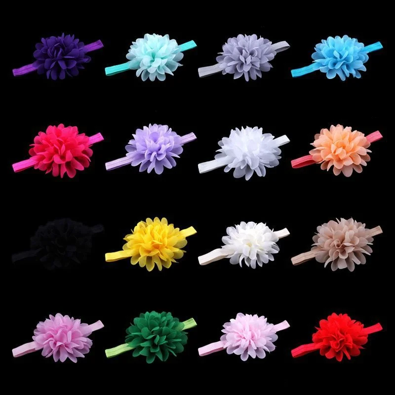 10pcs Chiffon Flower Bow Soft Elastic Newborn Baby Toddler Kids Children Girls Hair Band Photo Props Hairband Birthday Christmas