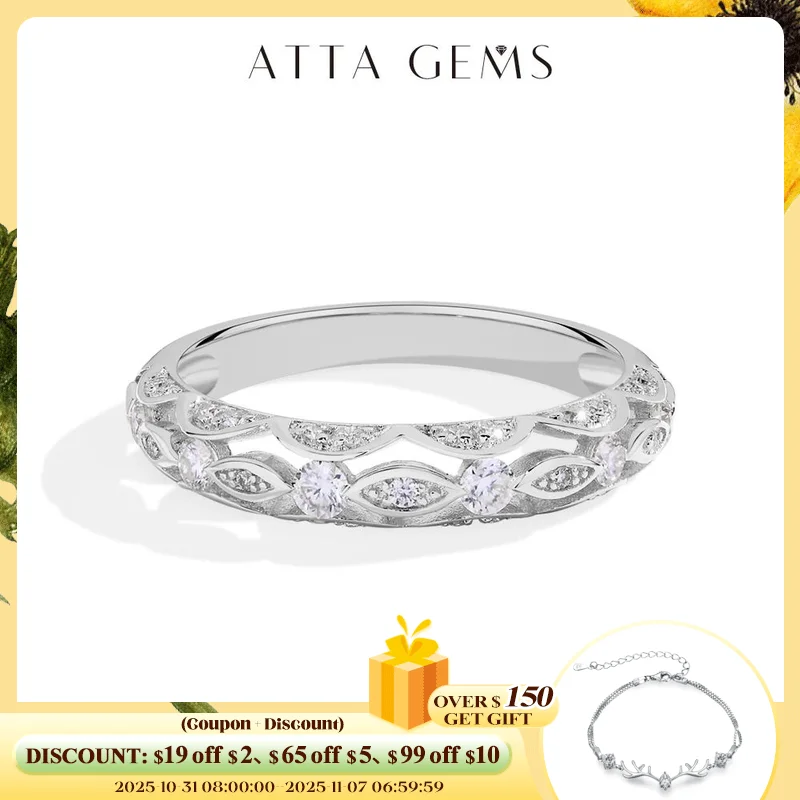 

ATTAGEMS винтажное кольцо с бриллиантом из муассанита для женщин, цветное полое кольцо D VVS1, стерлинговое серебро S925, штабелируемый свадебный подарок, новинка