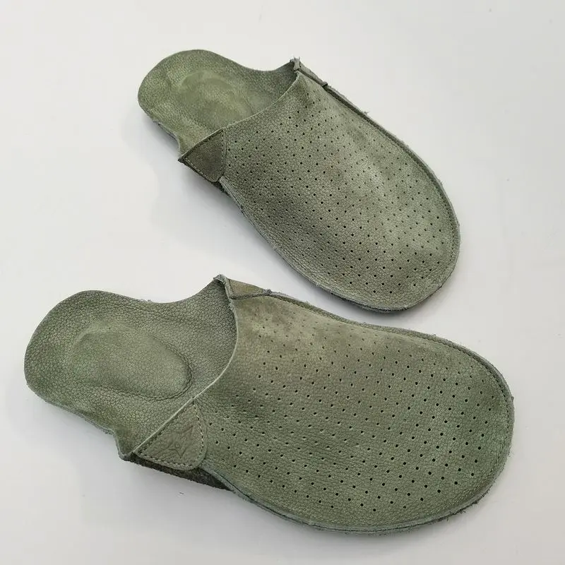 

hole slippers genuine Leather mule slippers Men's summer autumn real Cowhide soft house slippers for man