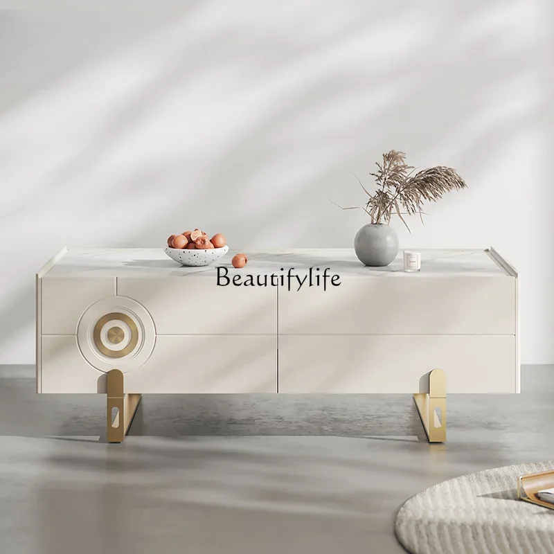 x4 Italian minimalist coffee table modern light luxury living room solid wood cream wind rectangular rock slab