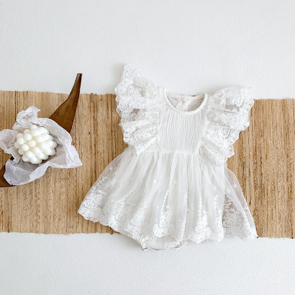 Baby Girls Baptism Clothes Cake Smash Outfits White Lace Muslin Cotton Jumpsuit