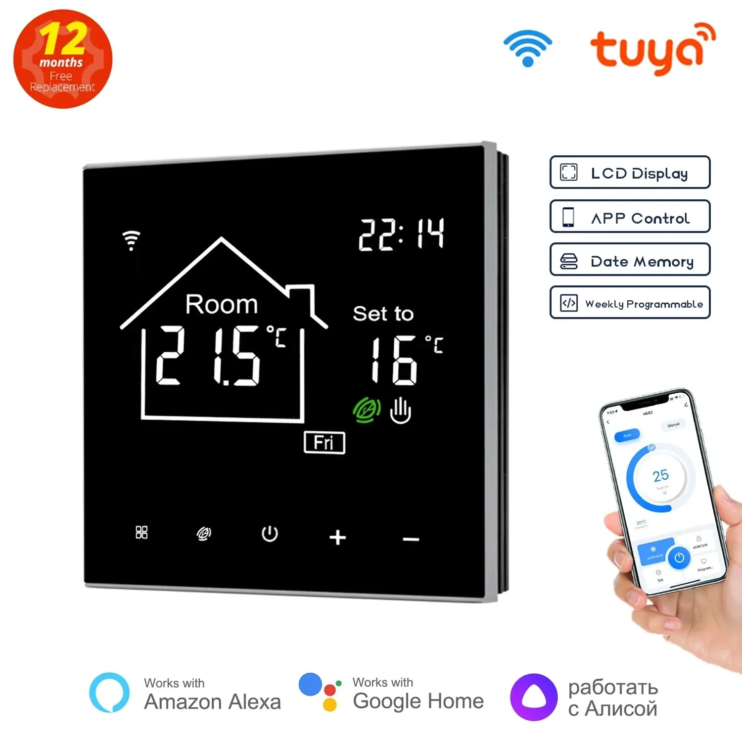 WiFi Smart Thermostat LCD Display Touch Screen for Electric Floor Heating Water/Gas Boiler Temperature Remote Controller