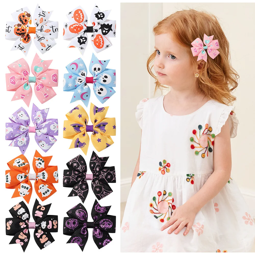 Halloween Hair Accessories Kids Cosplay Pink/Purple Bowknot Hair Clip Girl Hairpin Pumpkin Ghost Design Costume Prop Accessories