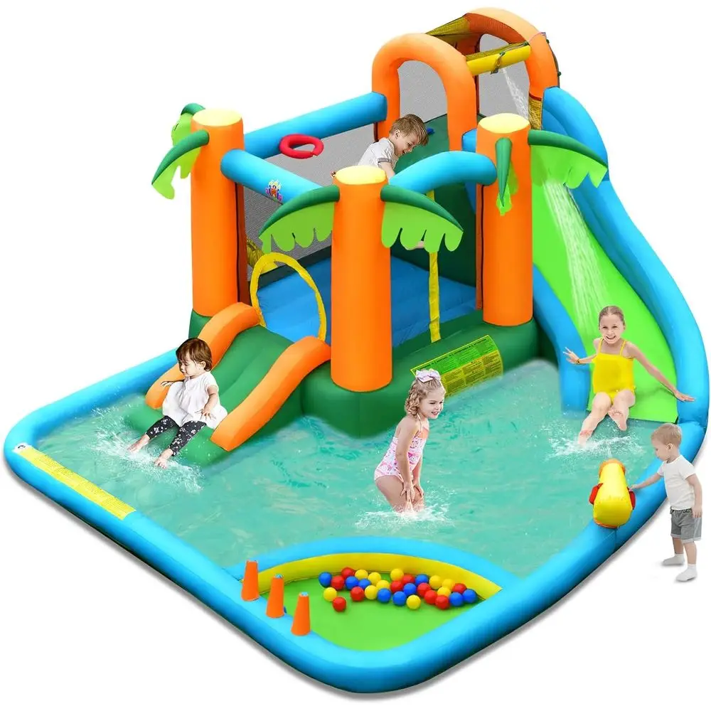 

Iatable Water Slide, 7 in 1 Giant Water Park Bouncy House for Outdoor Backyard, Climbing Wall, Jungle Outdoor Blow up
