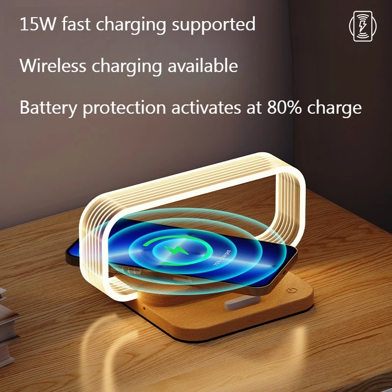 Wireless Charging Bedside Lamp - Touch Control, Adjustable Dimmable Light, Portable Acrylic Design for Bedroom Nightlight