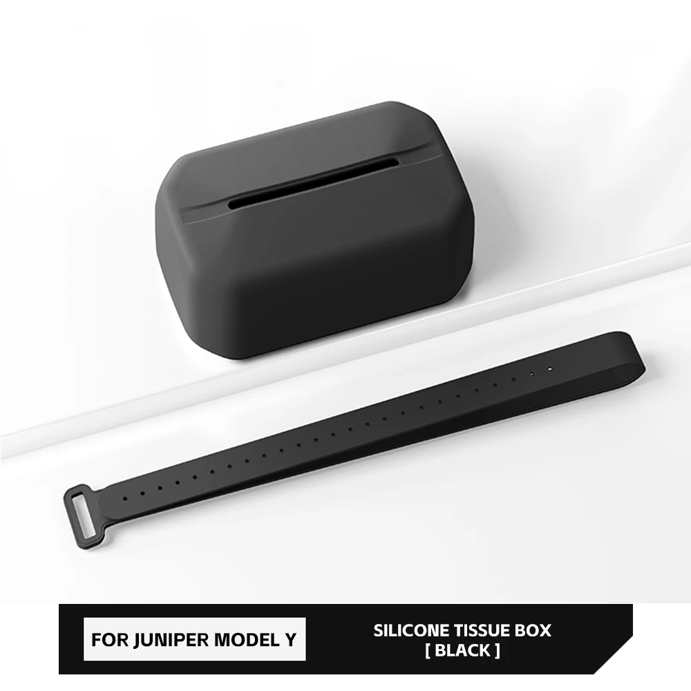 

car Tissue Box For Tesla Model Y Juniper 2025 2026 With Elastic Band Suspend Silicone Tissue Storage Box Interior Accessories