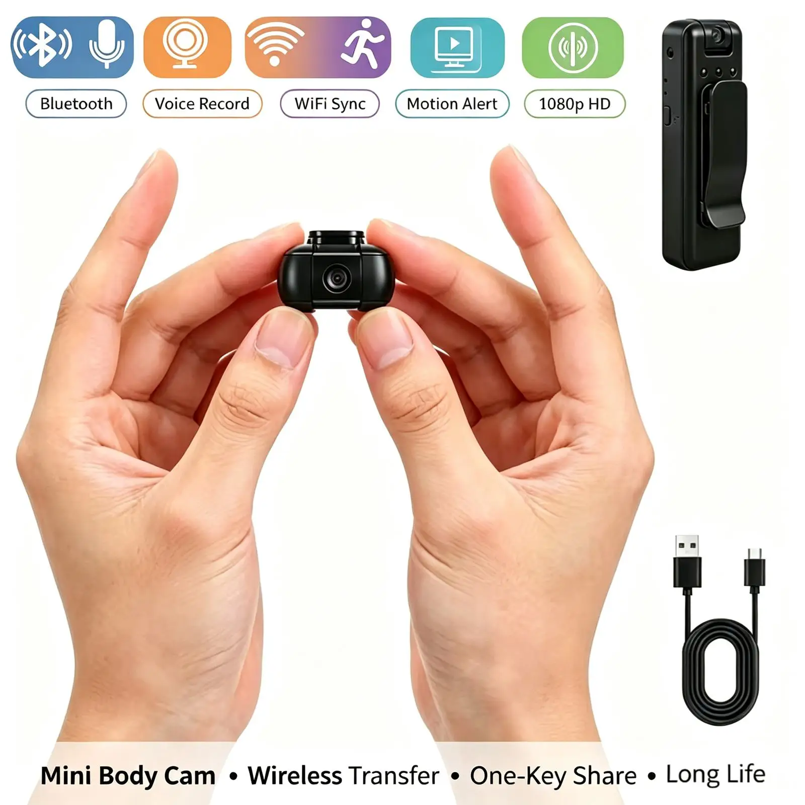 A9 Portable Mini Body Camera Recorder, 1080P HD Wearable Video Cam With Night Vision, 360° Adjustable Rotating Lens, Clipon Design, Loop Record, Large Battery, Tiny Pocket Cam For Meetings, Outdoor Commuting & Daily Use