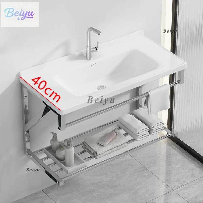 

Balcony wall-mounted wash basin, bathroom integrated ceramic wash basin, stainless steel bracket, wash basin waterproof deepenin