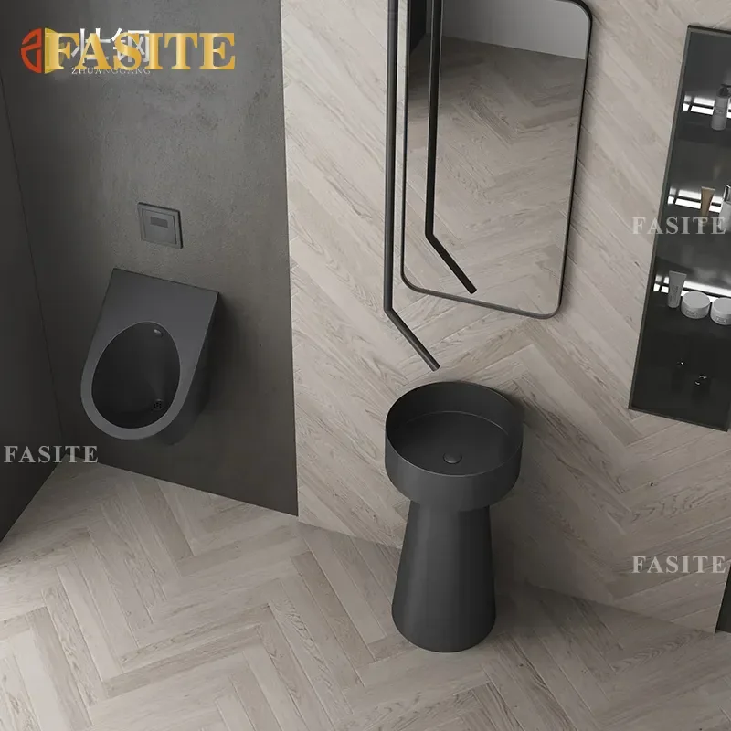 Stainless Steel Column Washbasin Integrated  Basin for Hotel Bathroom Pedestal Sink