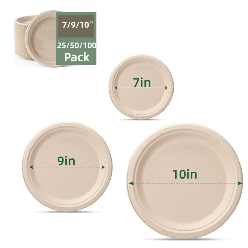 25-100PCS 100% Compostable Plates Heavy-Duty Disposable Paper Plates Dessert Plates for BBQ Dinner Party Supplies 7-10Inch