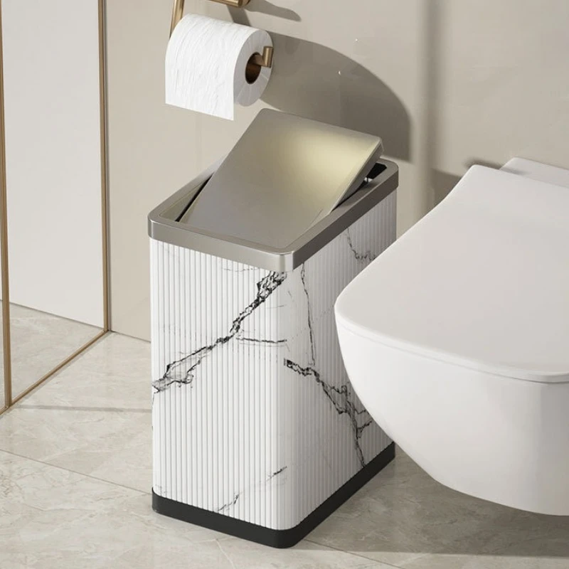 

Stainless Steel Trash Can Household Swing Lid Trash Bin Large Capacity Simple Narrow Garbage Bin Living Room Cleaning Tools