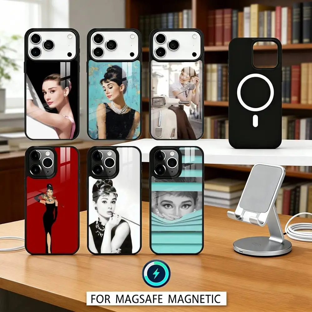 

A-Audrey H-Hepburn A-Actor Phone Case Magnetic For iPhone17 16 15 14 13 12 Pro Max For Magsafe Wireless Charging Cover